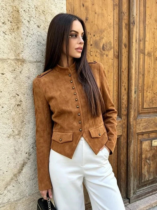 Tessa Manteau court en suédine synthétique boutonné