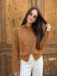 Tessa Manteau court en suédine synthétique boutonné