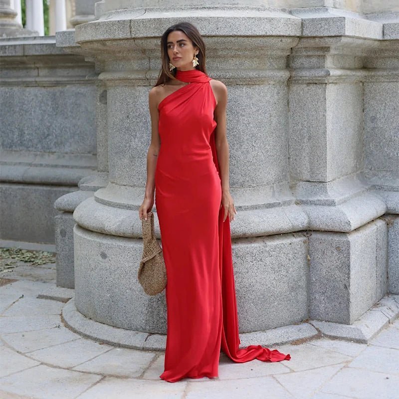 SOKYND Tirzah Satin Halter Cape Dress DressesSOKYND-005463-BUR-S-08311OrangeS
