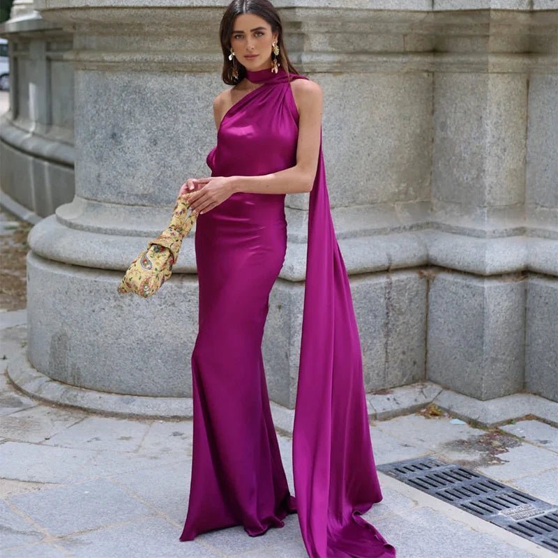 SOKYND Tirzah Satin Halter Cape Dress DressesSOKYND-005463-BRO-S-06615PurpleS