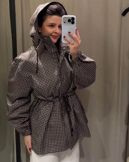 SOKYND Valerie Plaid Hooded Windbreaker Jacket JacketSOKYND-343511-L-OS-73367L
