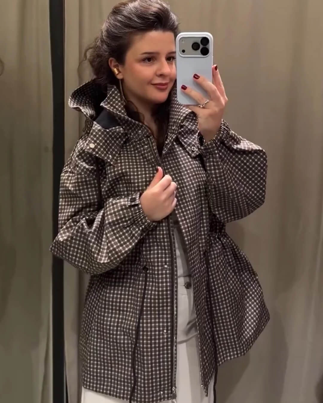 SOKYND Valerie Plaid Hooded Windbreaker Jacket JacketSOKYND-343511-M-OS-40599M