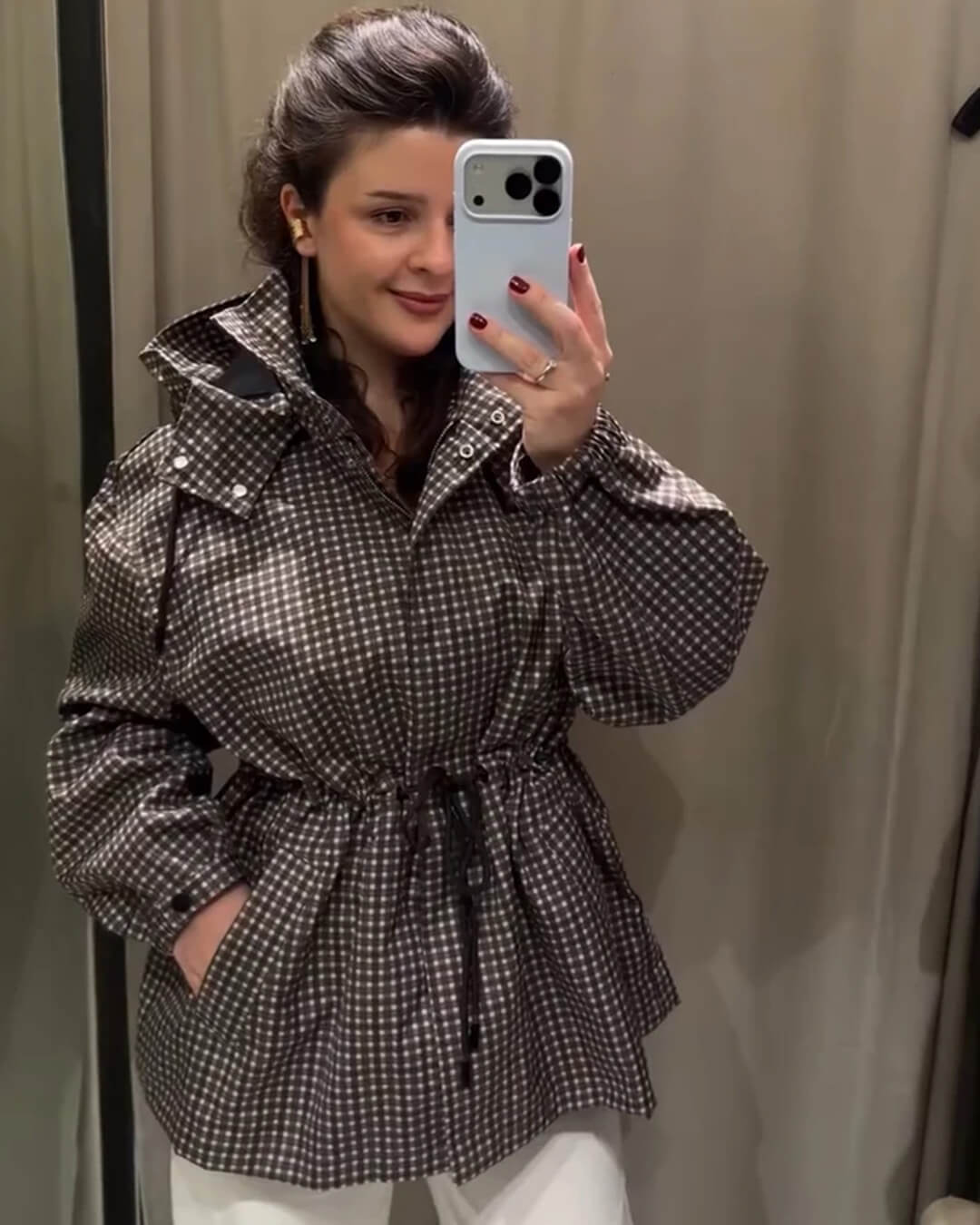 SOKYND Valerie Plaid Hooded Windbreaker Jacket JacketSOKYND-343511-XS-OS-75063XS