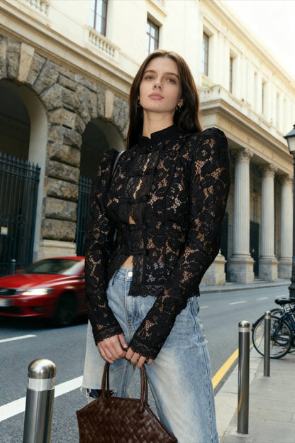 SOKYND Venya Elegant Lace Blouse TopsBlackL