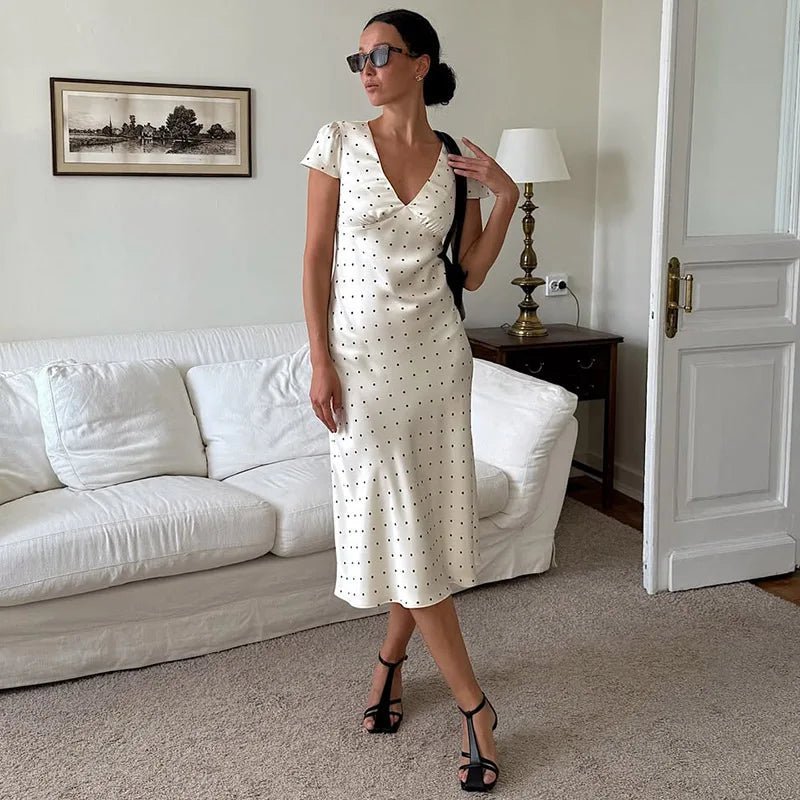 SOKYND Vera Printed Satin Midi Dress DressesCF1772777205905977126White Polka DotsM