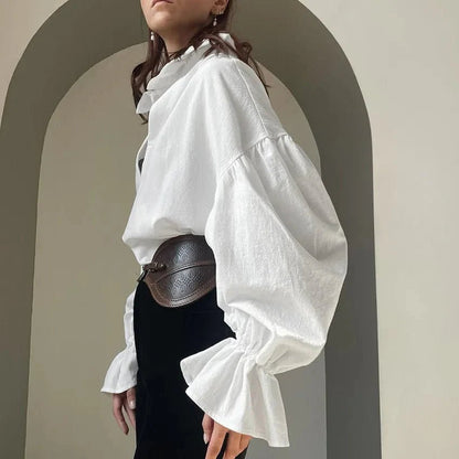 SOKYND Yelena V - Neck Puff Sleeve Blouse TopsM