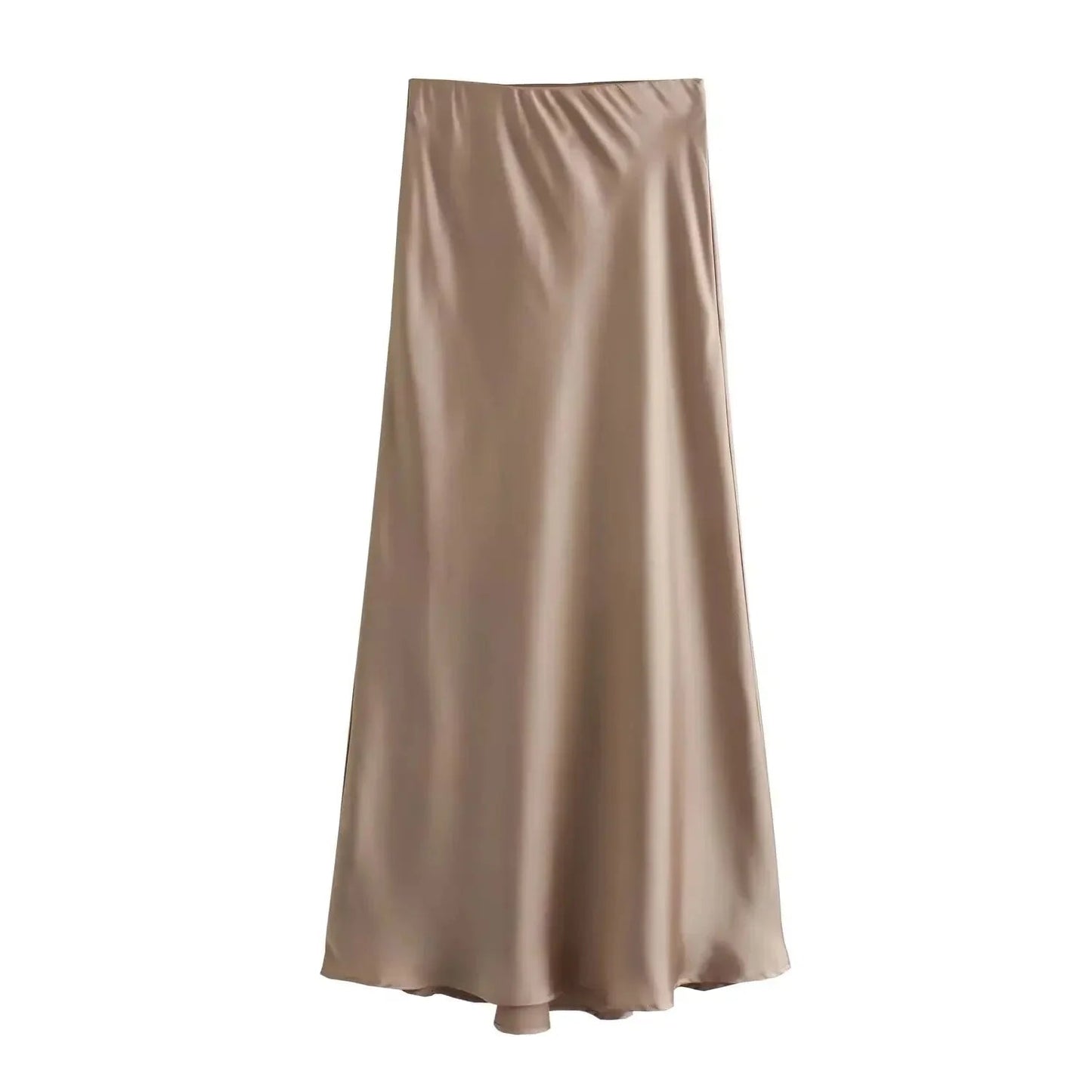 SOKYND Yui High Waist Black Satin Midi Skirt SkirtBrownXS