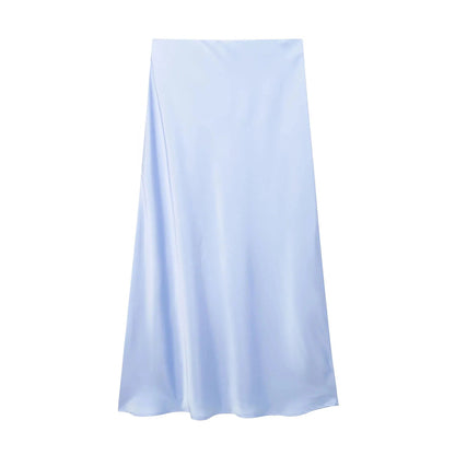 SOKYND Yui High Waist Black Satin Midi Skirt SkirtLight BlueXS