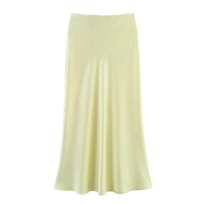 SOKYND Yui High Waist Black Satin Midi Skirt SkirtLight YellowXS