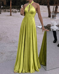 Zaneta Halter Pleated Maxi Dress