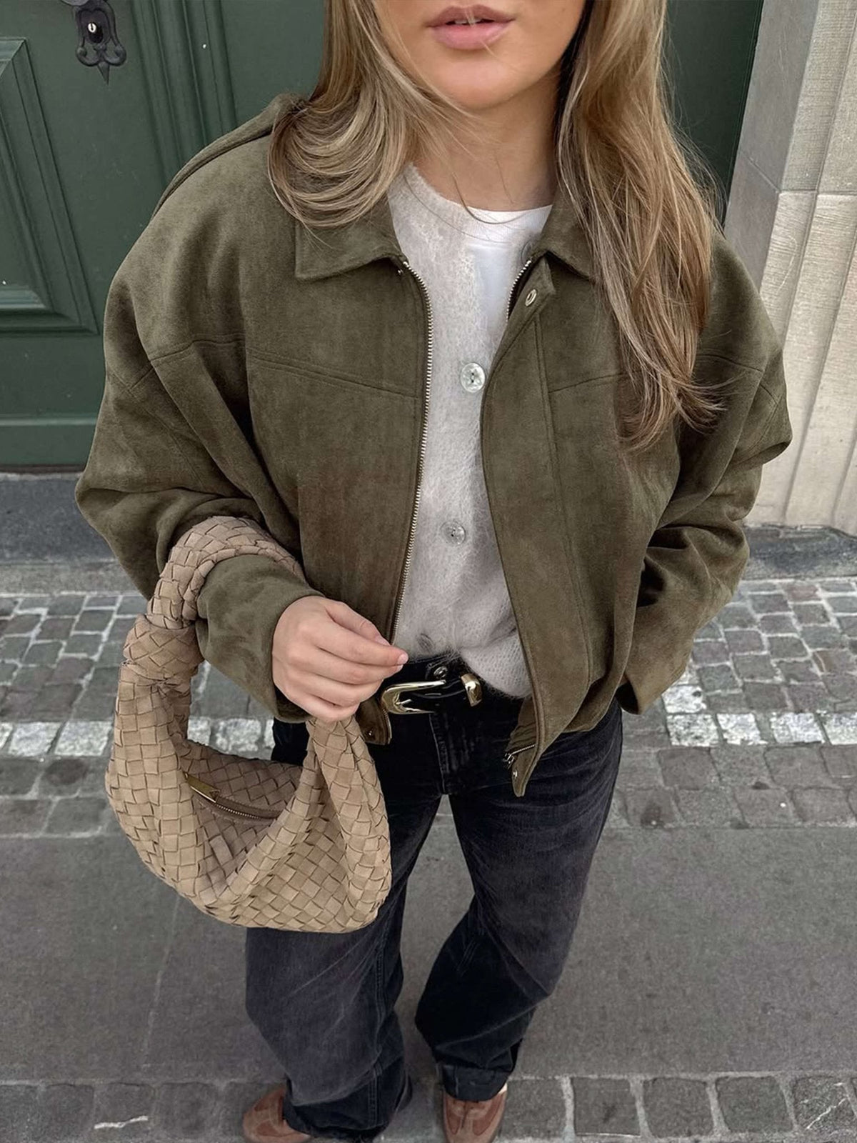 SOKYND Zelda Suede Bomber Jacket Coats & JacketsgK1767625273831726338GreenS